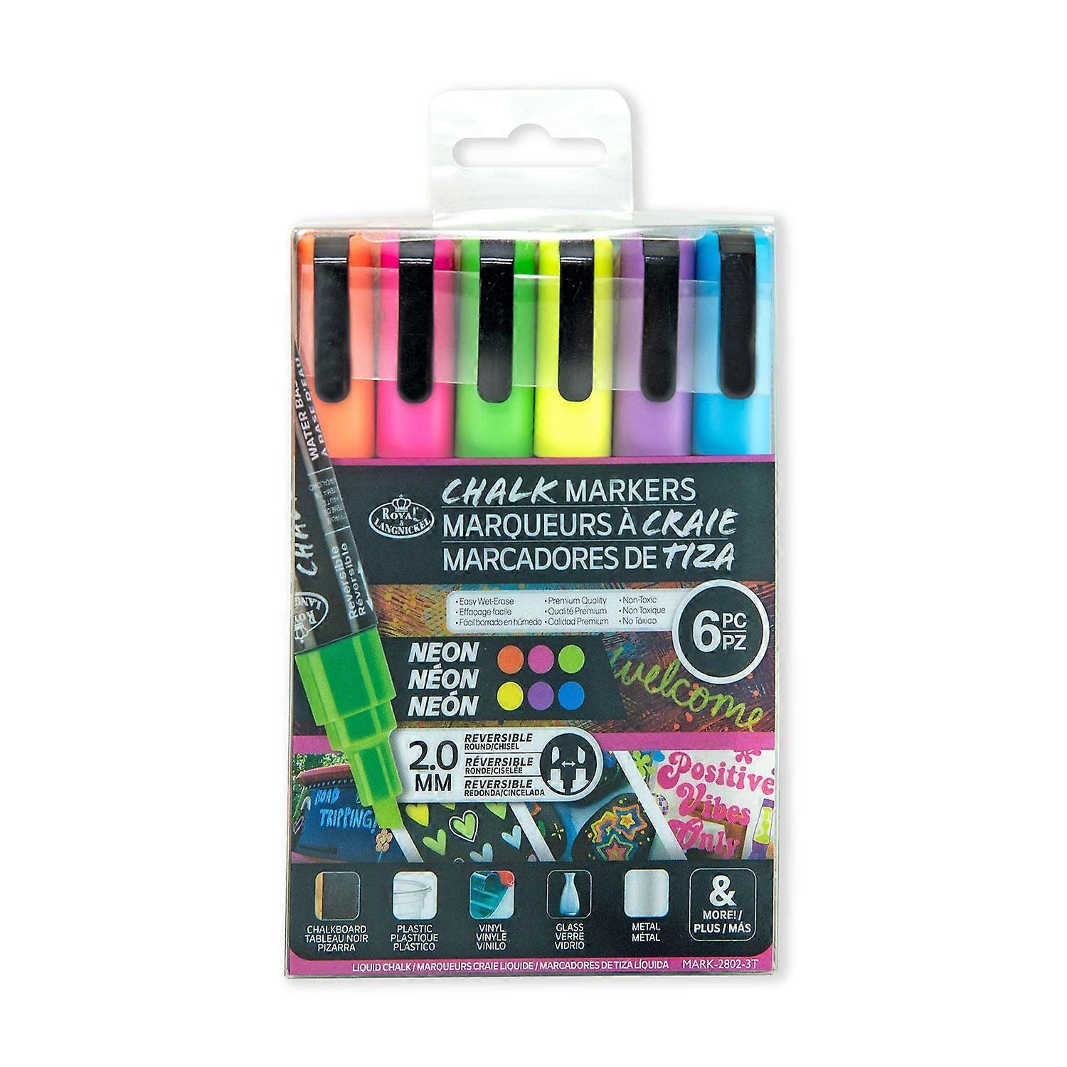 Royal & Langnickel 2mm Reversible Tip Chalk Markers Neon Set 6pc