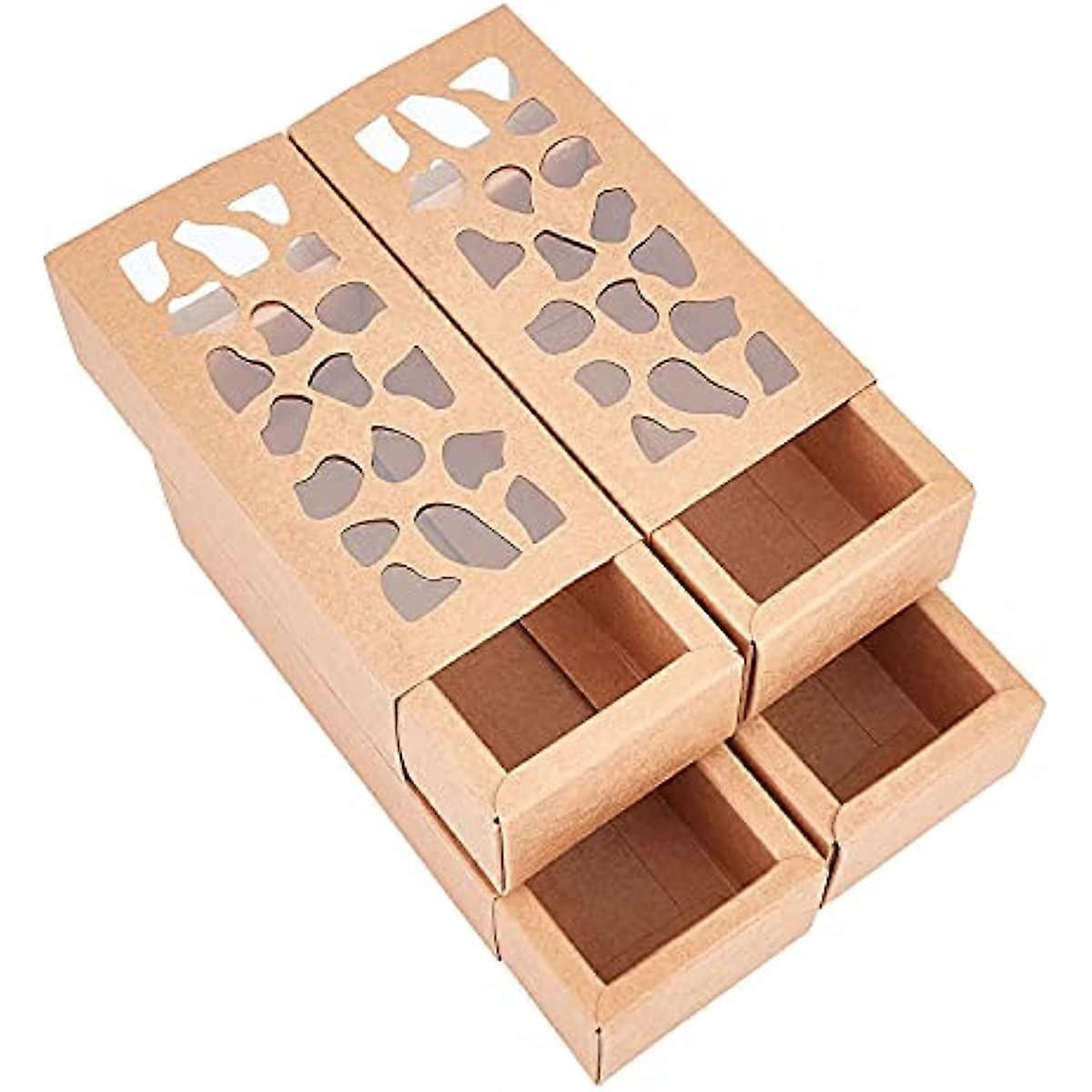 12 Sets Hollow Kraft Paper Drawer Box 5 x 2.4 x 1.6 Inch Kraft Paper Drawer Box with Irregularly Shaped Holes Design on The Top for Cake Candy Treat H