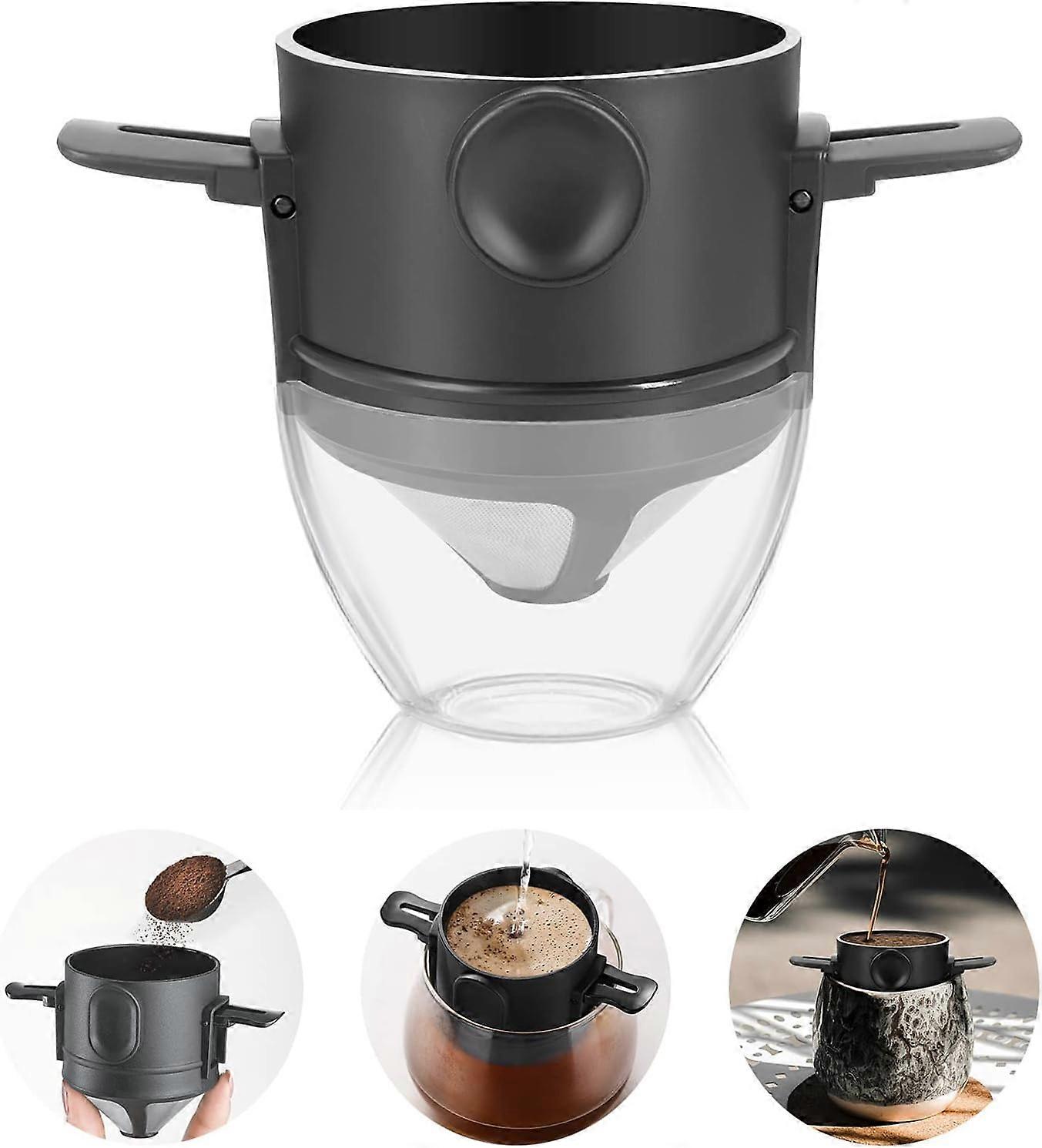 Reusable Permanent Coffee Filter Holder with Stainless Steel Double Filter Holder 1-2 Cups