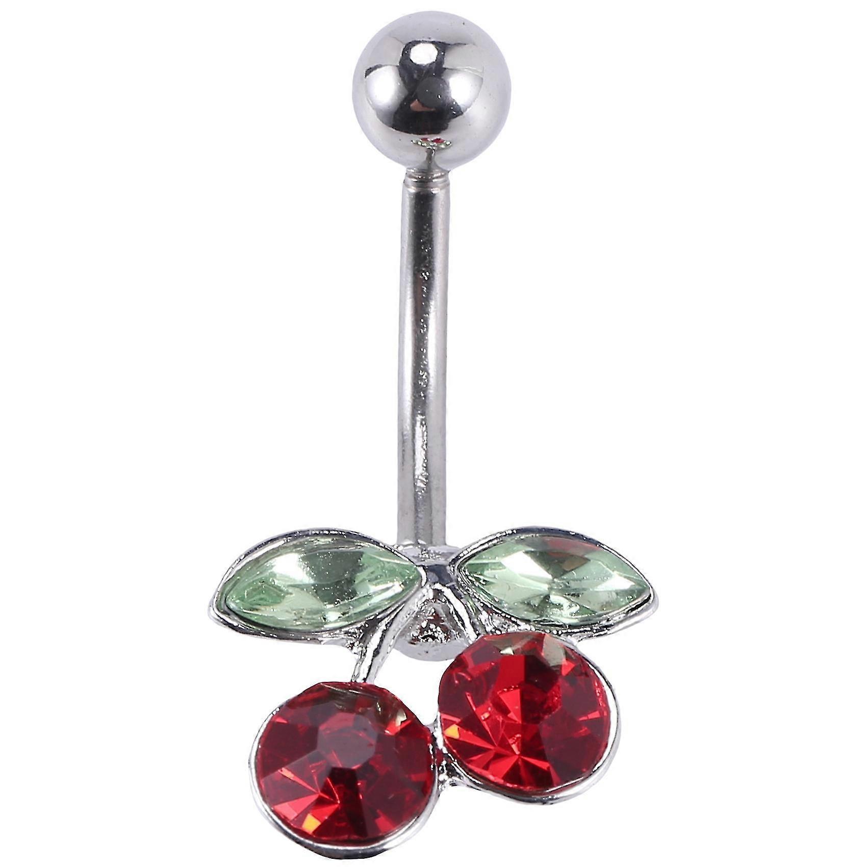 Steel Cherry Belly Navel Bar Button Ring Body Piercing