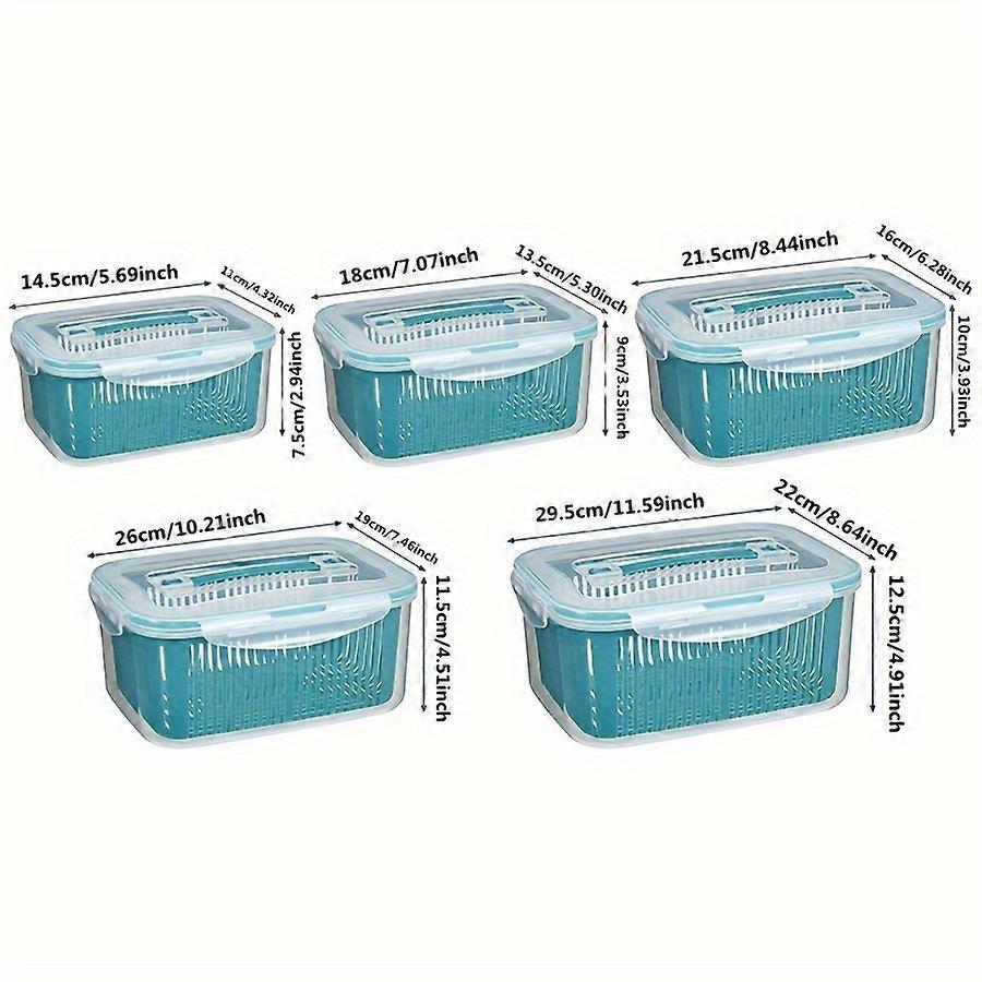 5個の保存容器、蓋付き多機能密閉フレッシュキーピングボックス、積み重ね可能で漏れ防止食品密封ボックス、果物、野菜、肉用、K