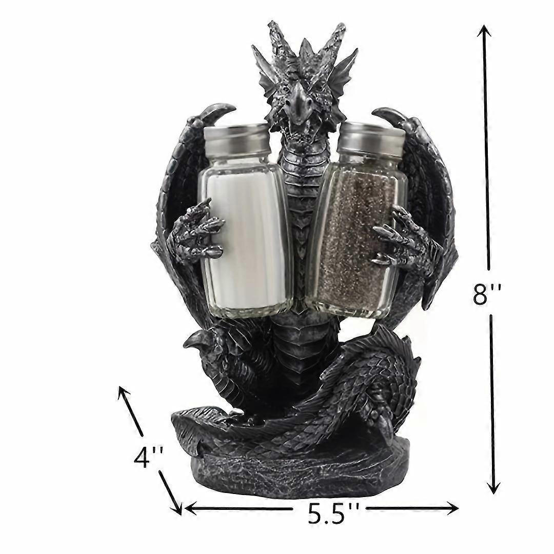 Gothic Medieval Dragon Statue Salt And Pepper Shakers Holder, Antique Silver Resin Home Decor Accent, ABS Material Kitchen Tabletop Accessory