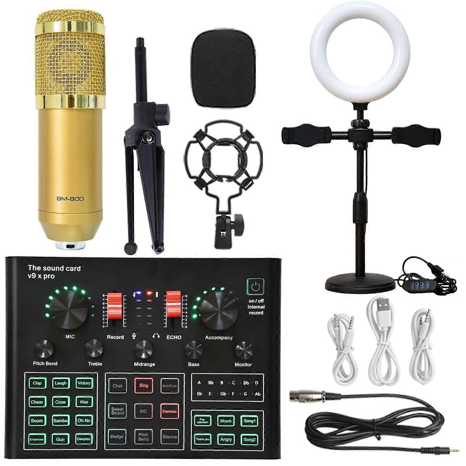 Professional tuning studio sound card - Gold microphone live sound card set with fill light