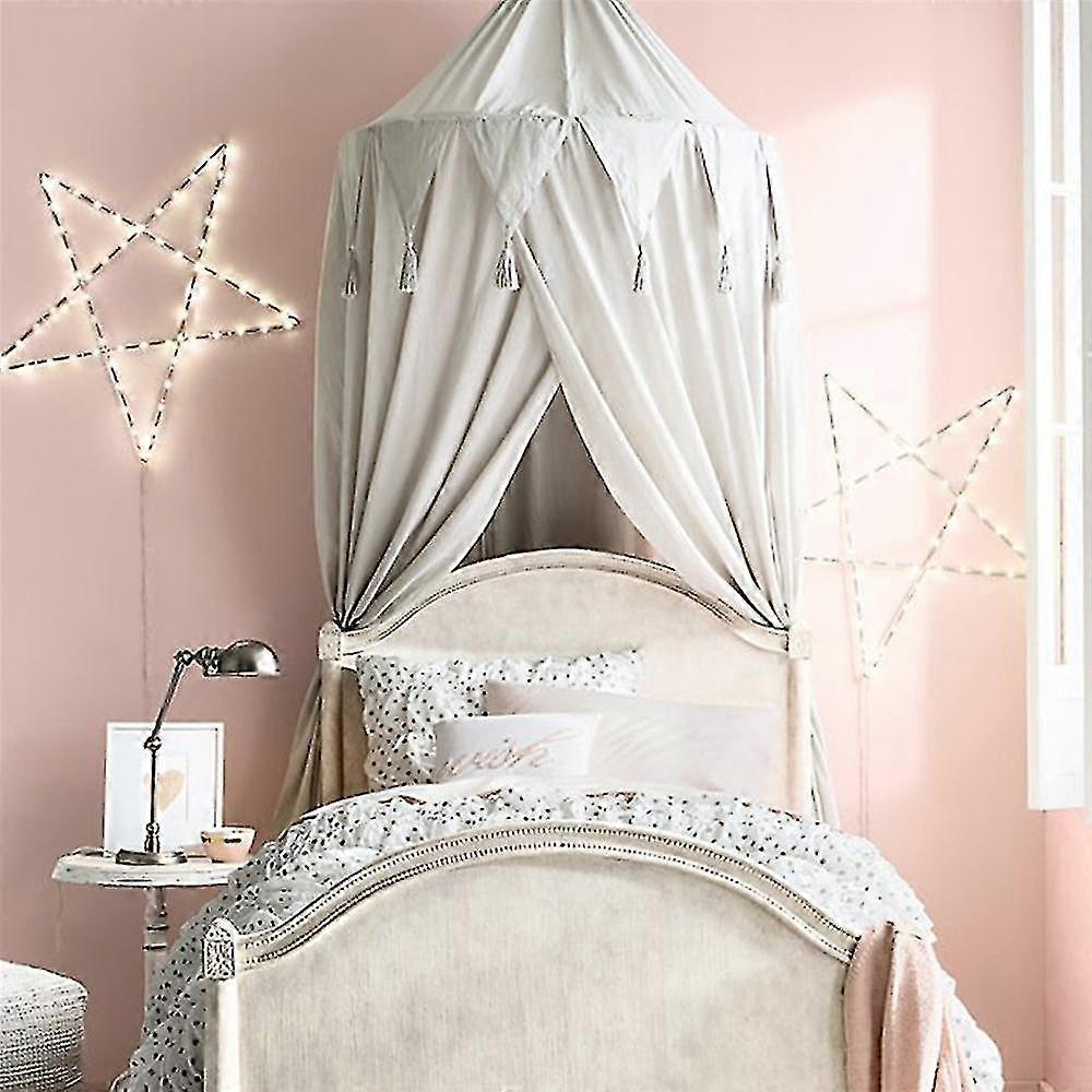 Children Bed Canopy Grey Round Dome, Nursery Room Decorations.pimk