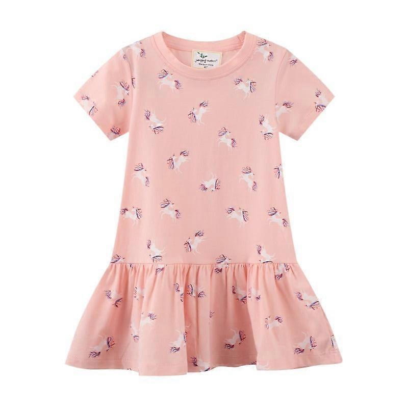 Été Décontracté Coton Confortable Filles Robe Mode Licorne Imprimé Col Rond Jupe pour enfants
