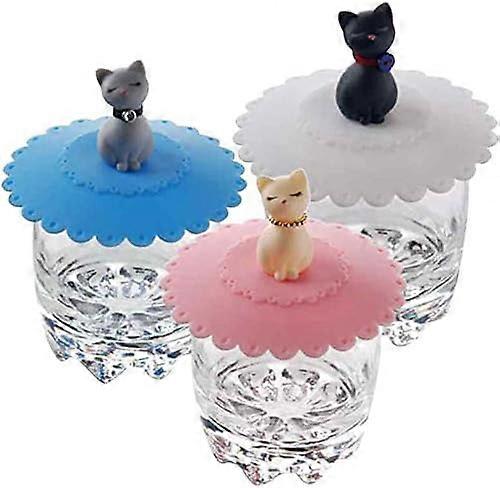 Set Of 3 Leakproof Silicone Cat Cup Lids, Dustproof, Random Color