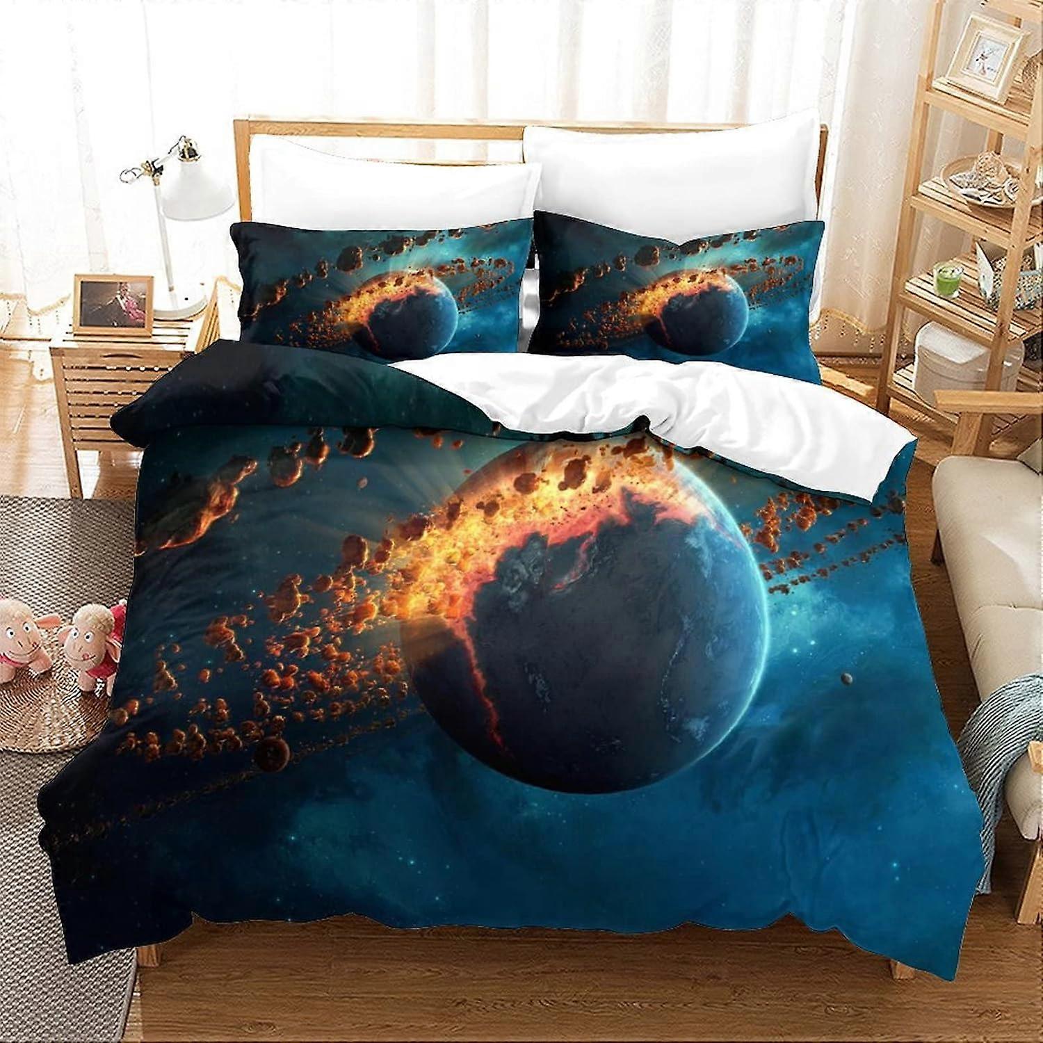 Planet Print Duvet Cover Set Soft Microfiber Bedding Set for Adults Teens Kids Pieces with Zipper Closure for S