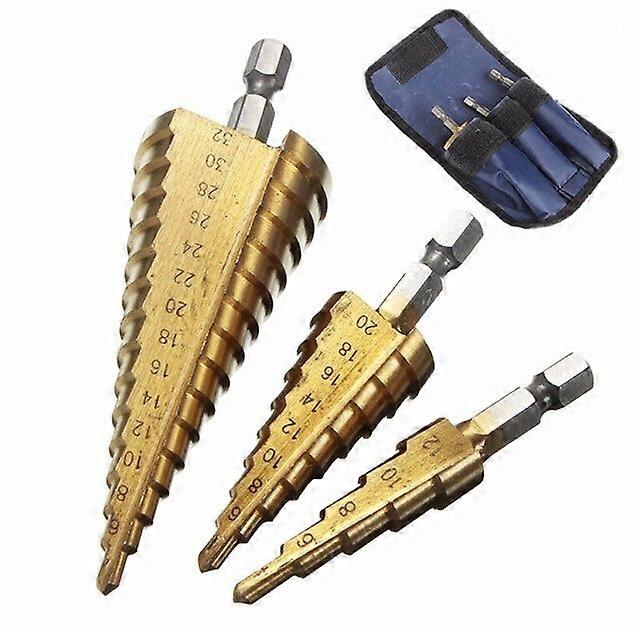 3pc Hss step drill bit set cone hole cutter Taper metric 4 - 12 20 32mm 1 4 "titanium coated metal hex core drill bits