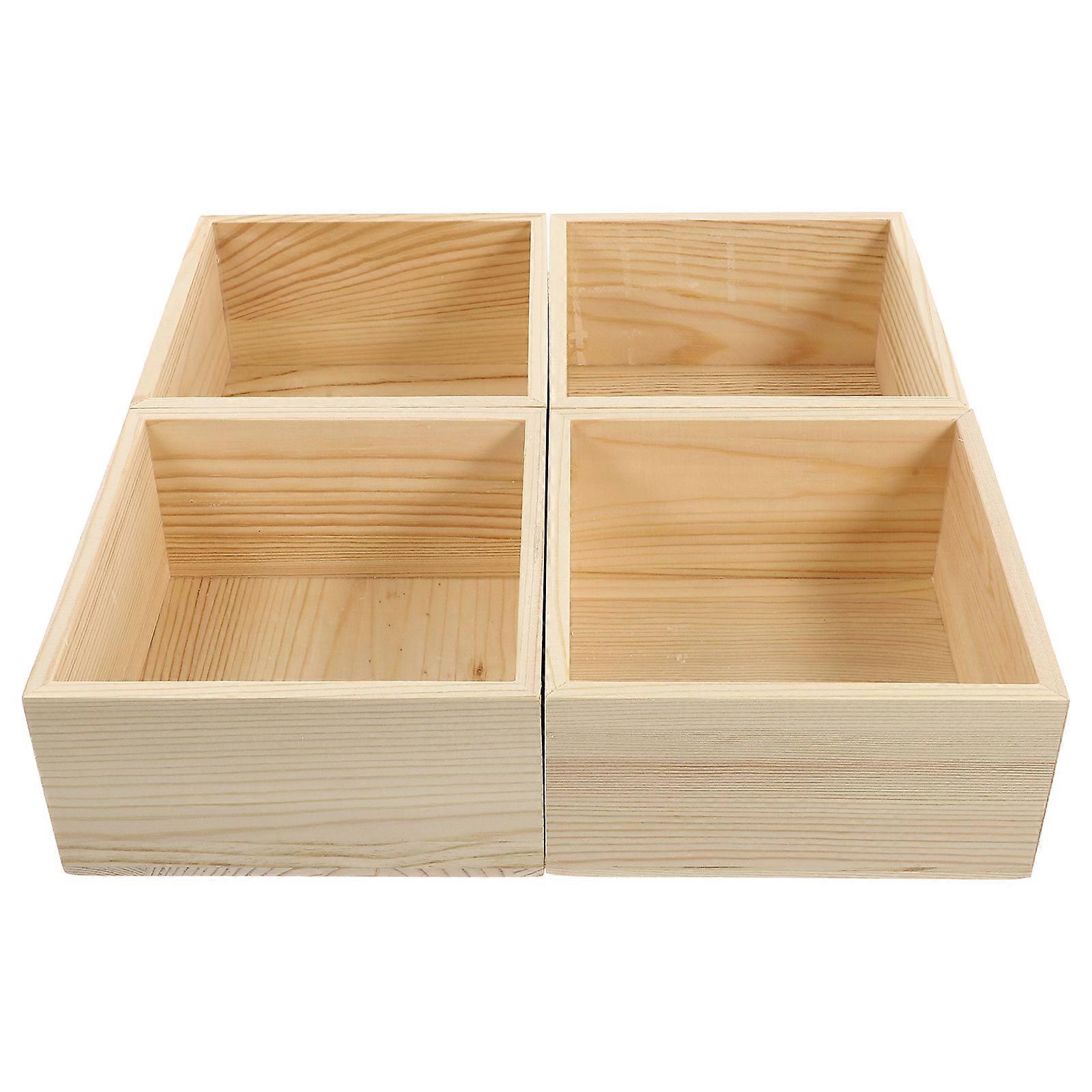4Pcs DIY Gift Wrapping Boxes Wooden Storage Boxes Without Lid Storage Containers