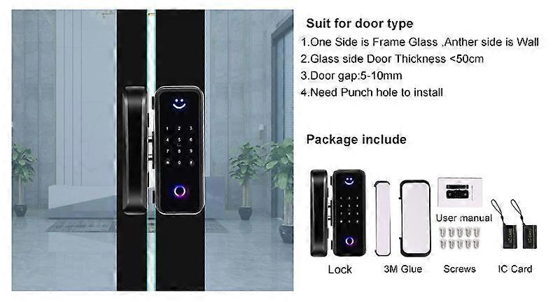 Glass Door Fingerprint Lock With Punch Card Wiring Password Access TTlock Smart Lock Digital Fingerprint Bluetooth WIFI Controll