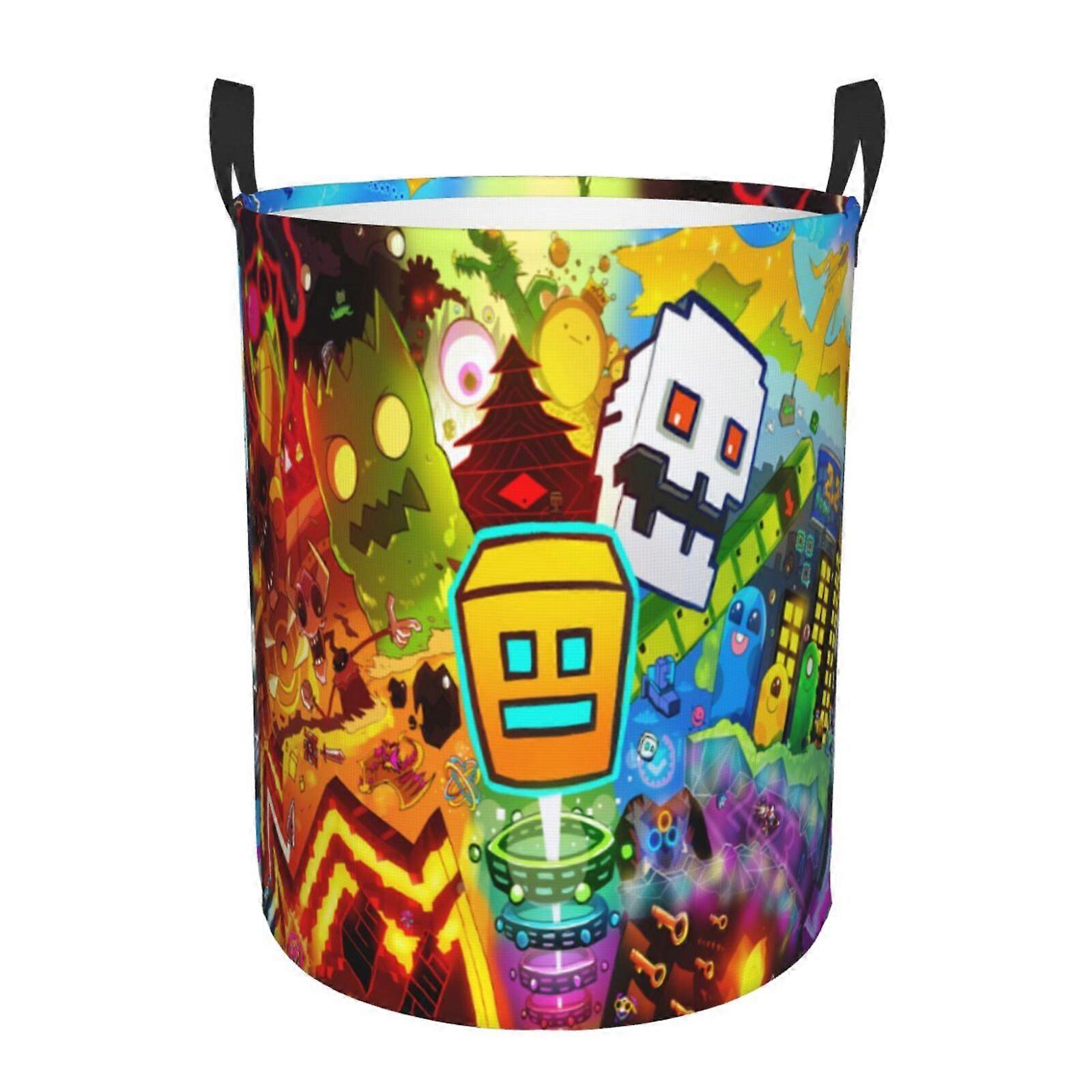 Geometry Dash 3d Graphic Flame Laundry Basket Fire Flame Clothes Hamper Storage With Handle-SYS28550