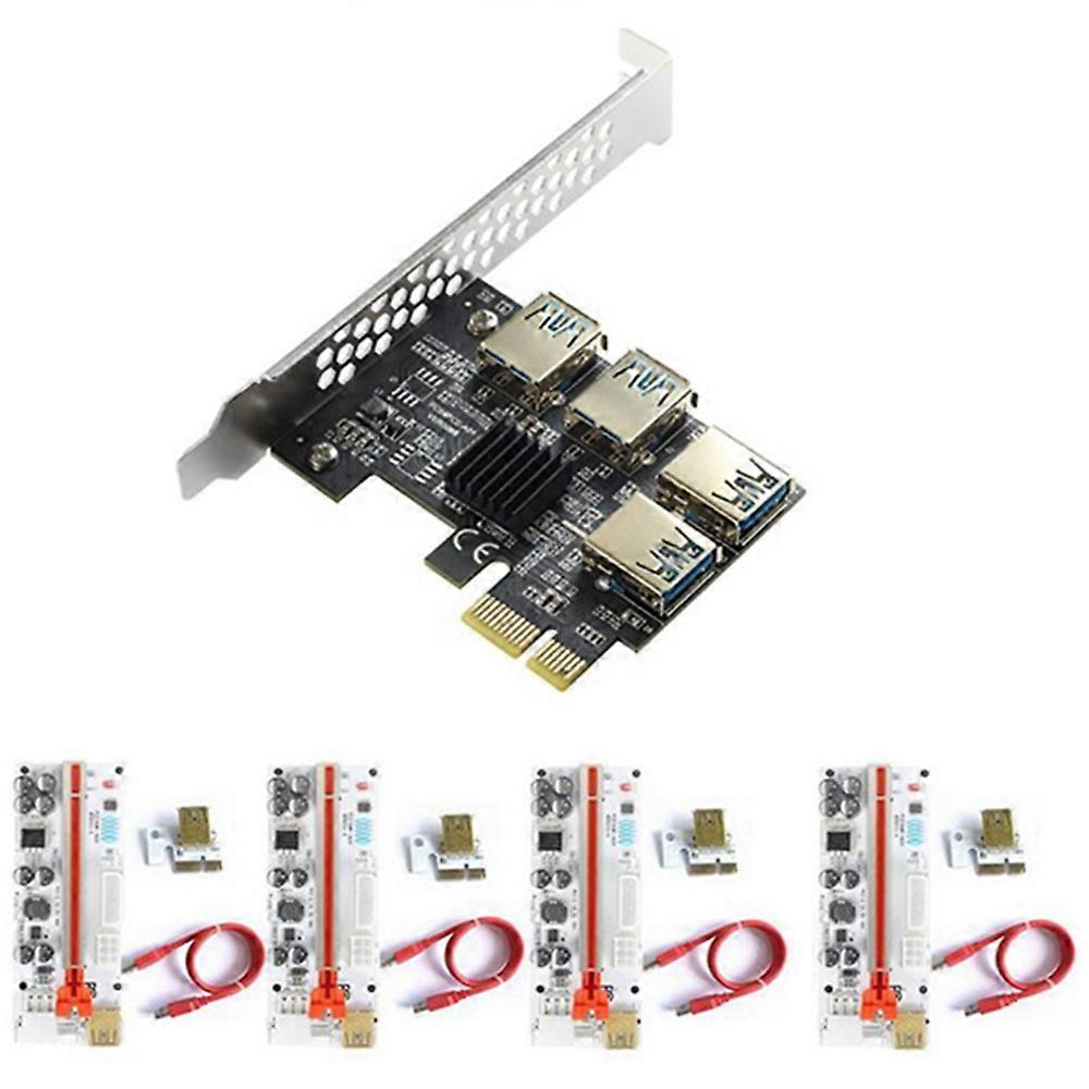 4Pcs PCI-E Express 1X to 16X Riser 010X Card Adapter PCIE 1 to 4 Slot PCIe Port Multiplier Card for