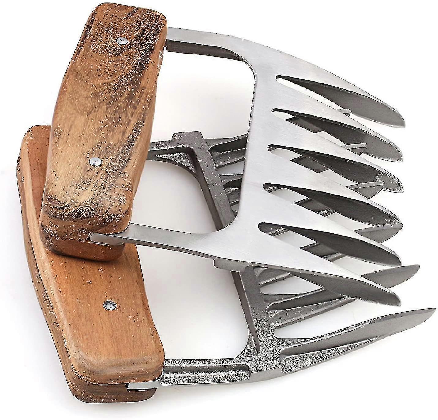 Metal Meat Claws - Stainless Steel Meat Forks With Wooden Handle, Ideal For Shredding, Pulling, Handling, Lifting, And Serving