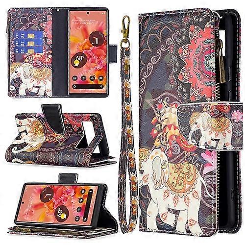 For Google Pixel 6 Colored Drawing Pattern Zipper Horizontal Flip Phone Leather Case