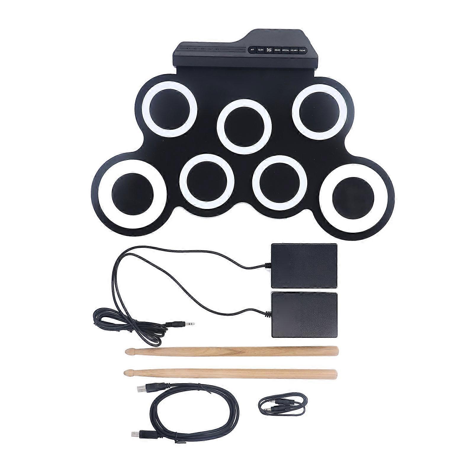 Kids Electronic Drum Set Simulation Sound Soft Silicone Roll Up Drum Practice Pad with Foot Pedal