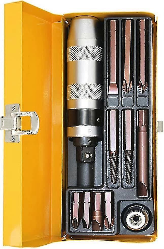 12 Pieces Reversible Manual Impact Driver Set Impact Driver Kit Extractor Hand Tools, Heavy Duty Pulse Driver Kit Hex Slotted Cross Bits