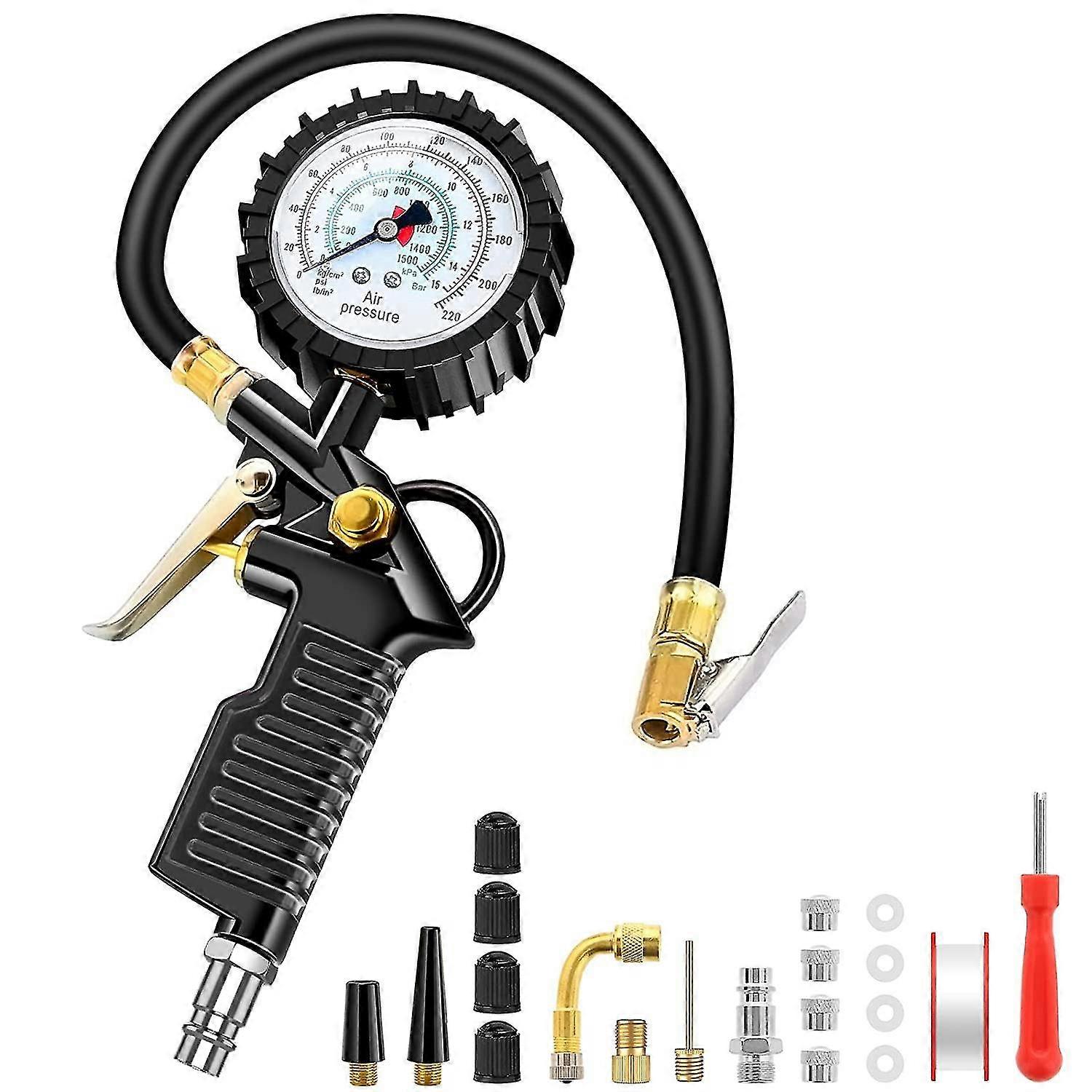 Car Tire Pressure Gauge 220 Psi Tire Inflator With Valve Core Tool Extender Air Compressor For Car