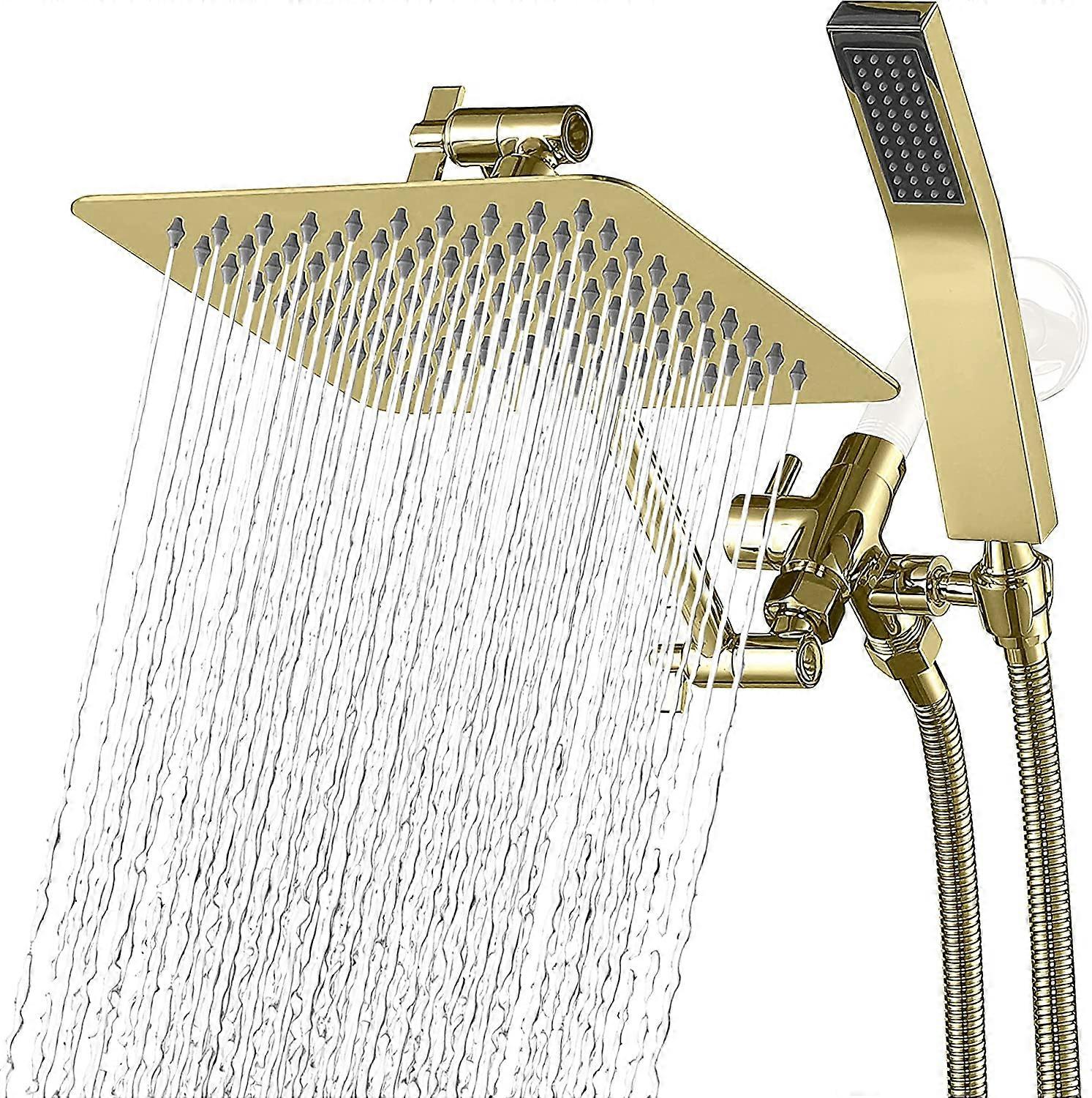 G-Promise All Metal Dual Square Shower Head Combo | 8 Rain Shower Head | Handheld Shower Wand with 71 Extra Long Flexible Hose | Smooth 3-Way Diverter
