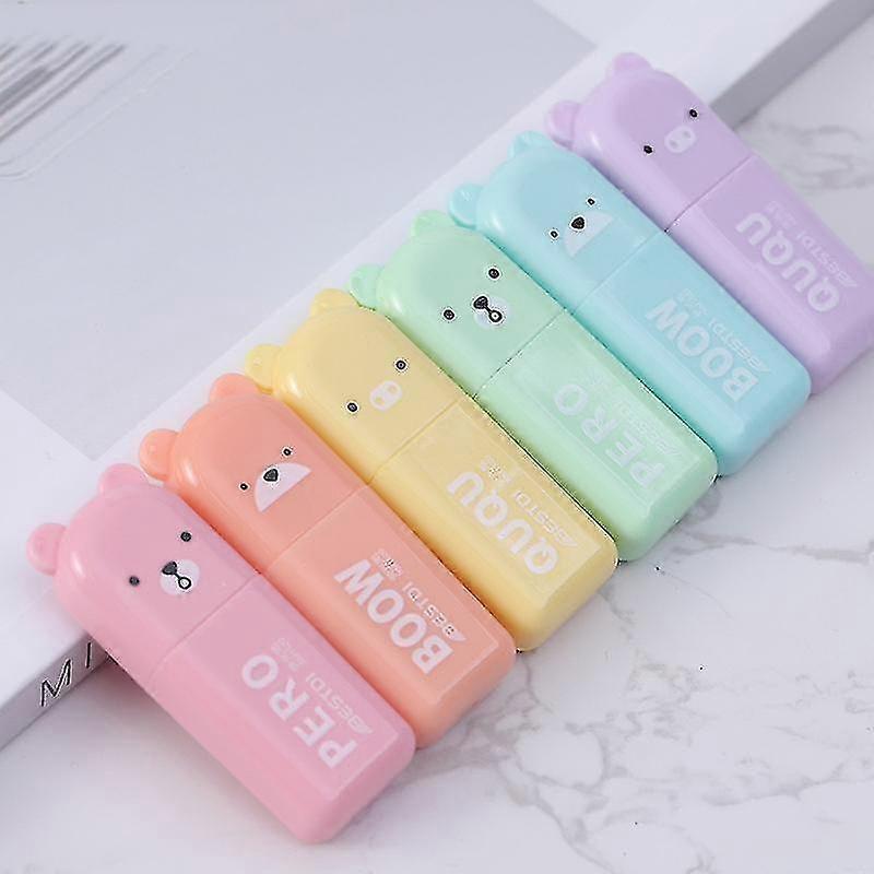 6pcs/set Cartoon Animals Highlighter Macaron Oblique Tip Marker Fluorescent Pen Breey