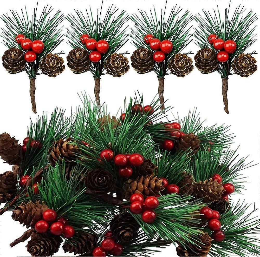 20 Branch Red Berry Pine Cones Pine Needles Stems Artificial