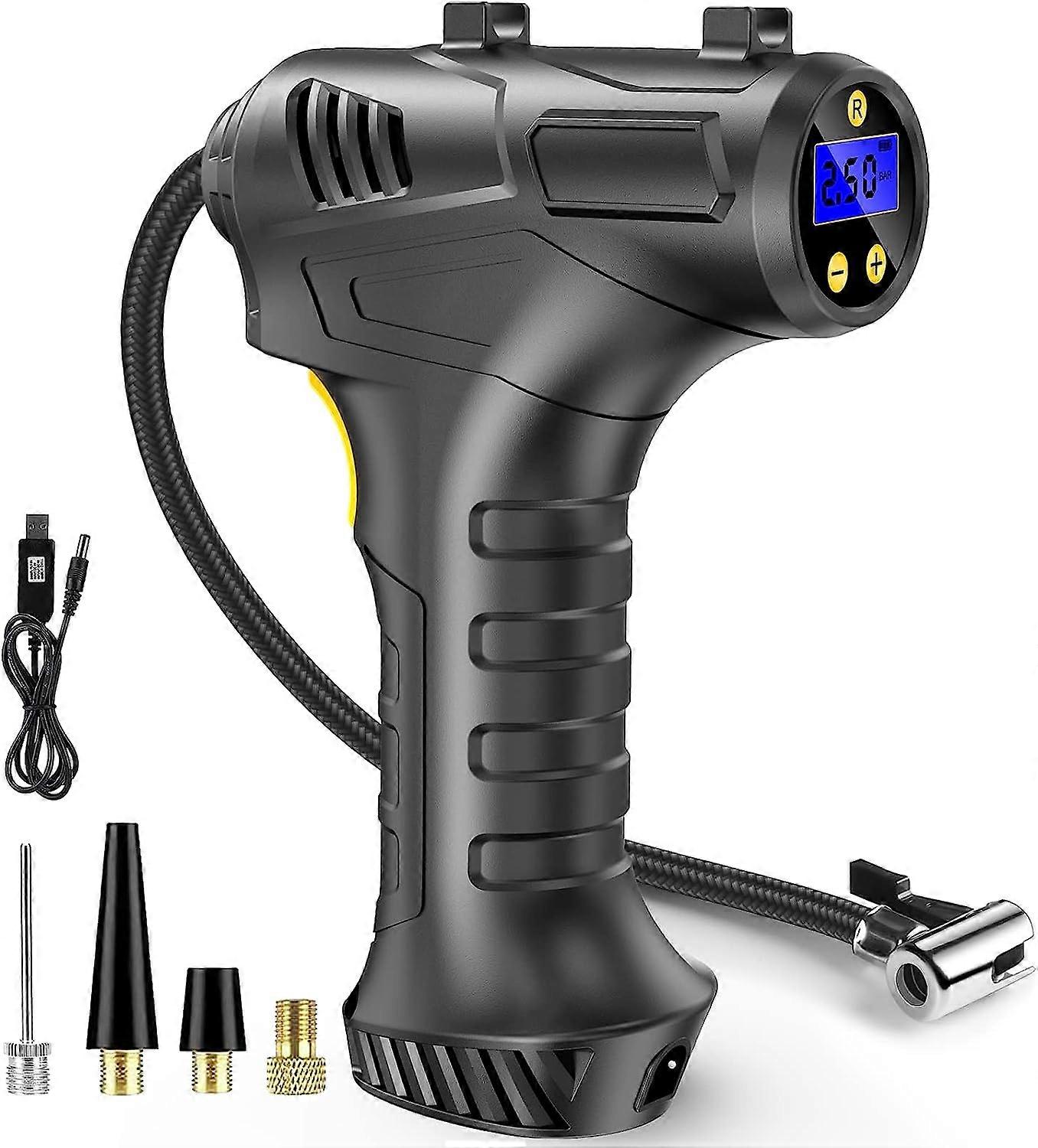 Cordless Tyre Inflator Air Compressor, 12V USB Rechargeable Battery 150PSI Portable Car Tyre Pum