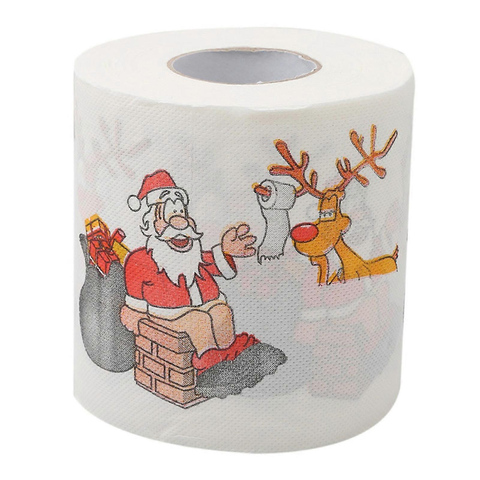 1 Roll Toilet Paper Eco-friendly Cartoon Pattern Multi-color Xmas Themed Napkin Tissue Decor for Home KAESI