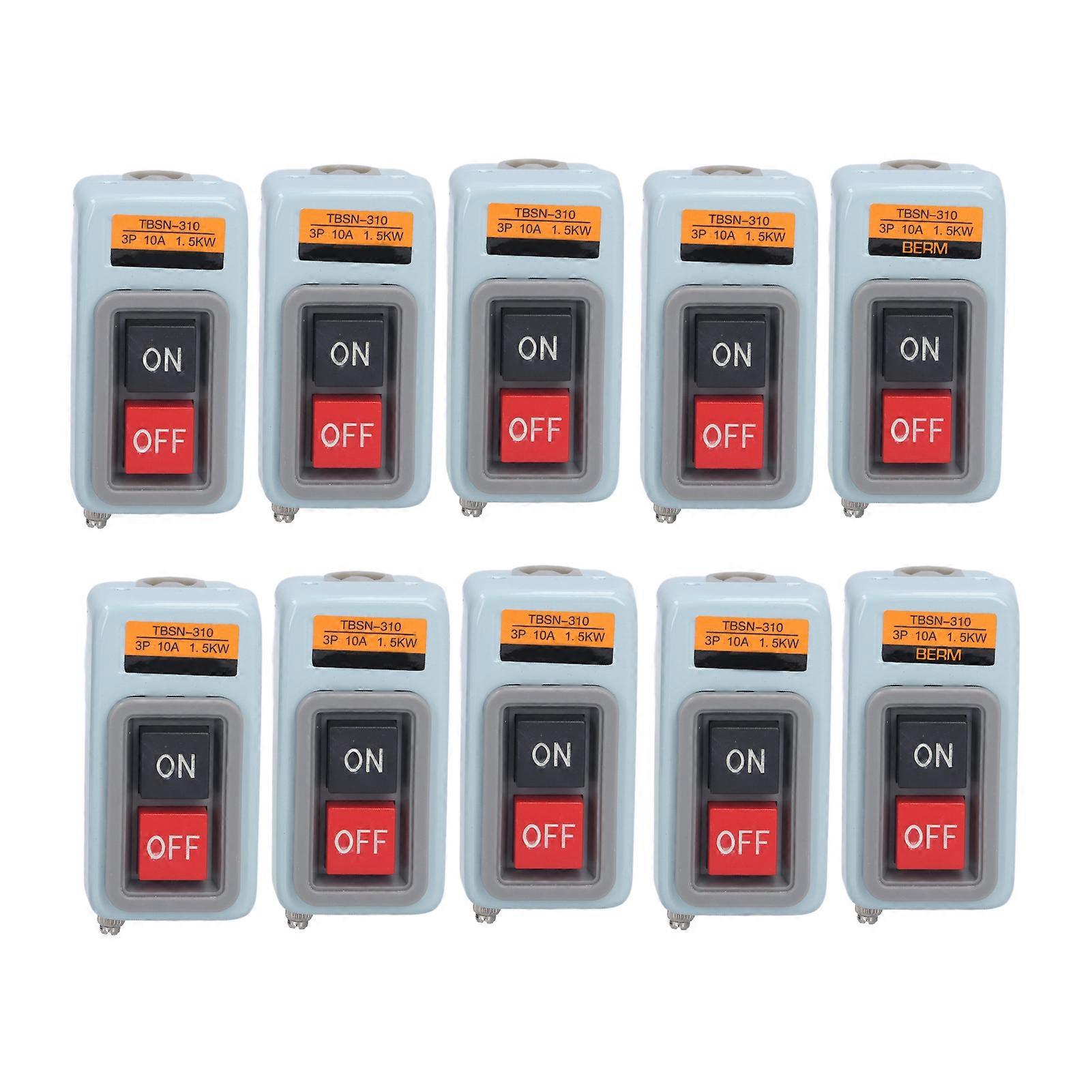 10 Stück 3-Phasen-Motorschalter, freiliegender Typ, leitfähiges Messingblech, umhüllender Druckknopf für Automatisierungsgeräte