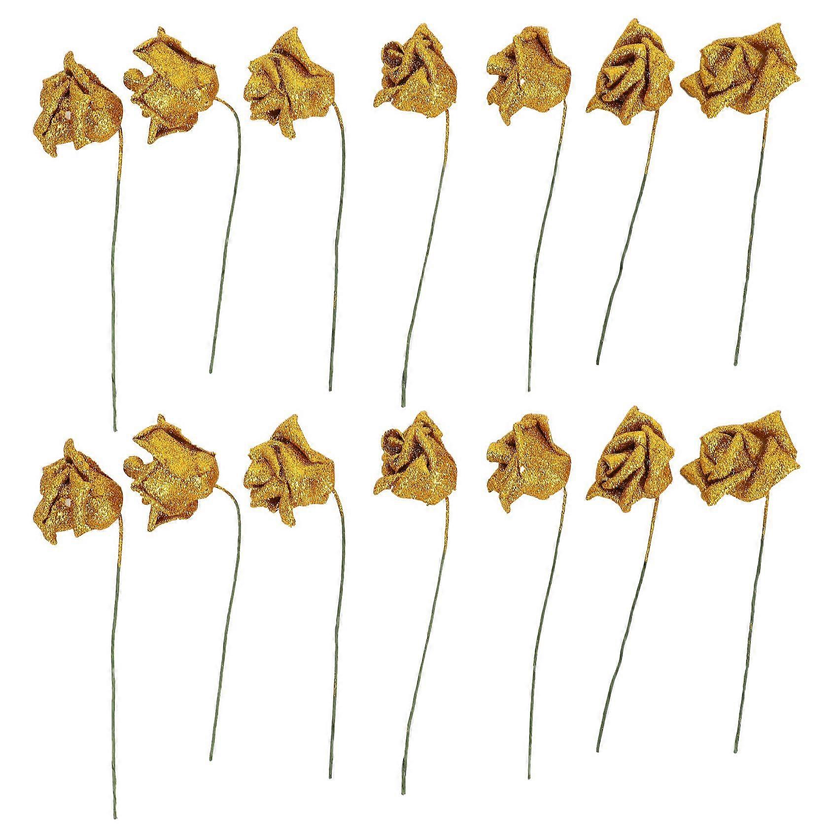 14Pcs Foam Glitter Artificial Decor, Gold