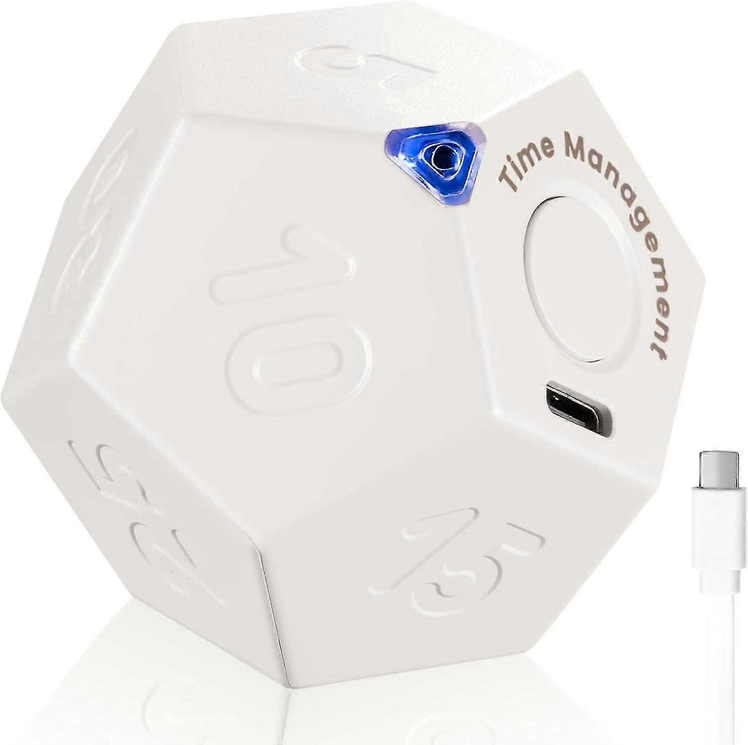 Cube Timer Rotating Productivity Timer, Rechargeable Desk Timer Dodecagon With Sound Vibrate Light Alarm Flip Timer For Time Management Kids Adhd