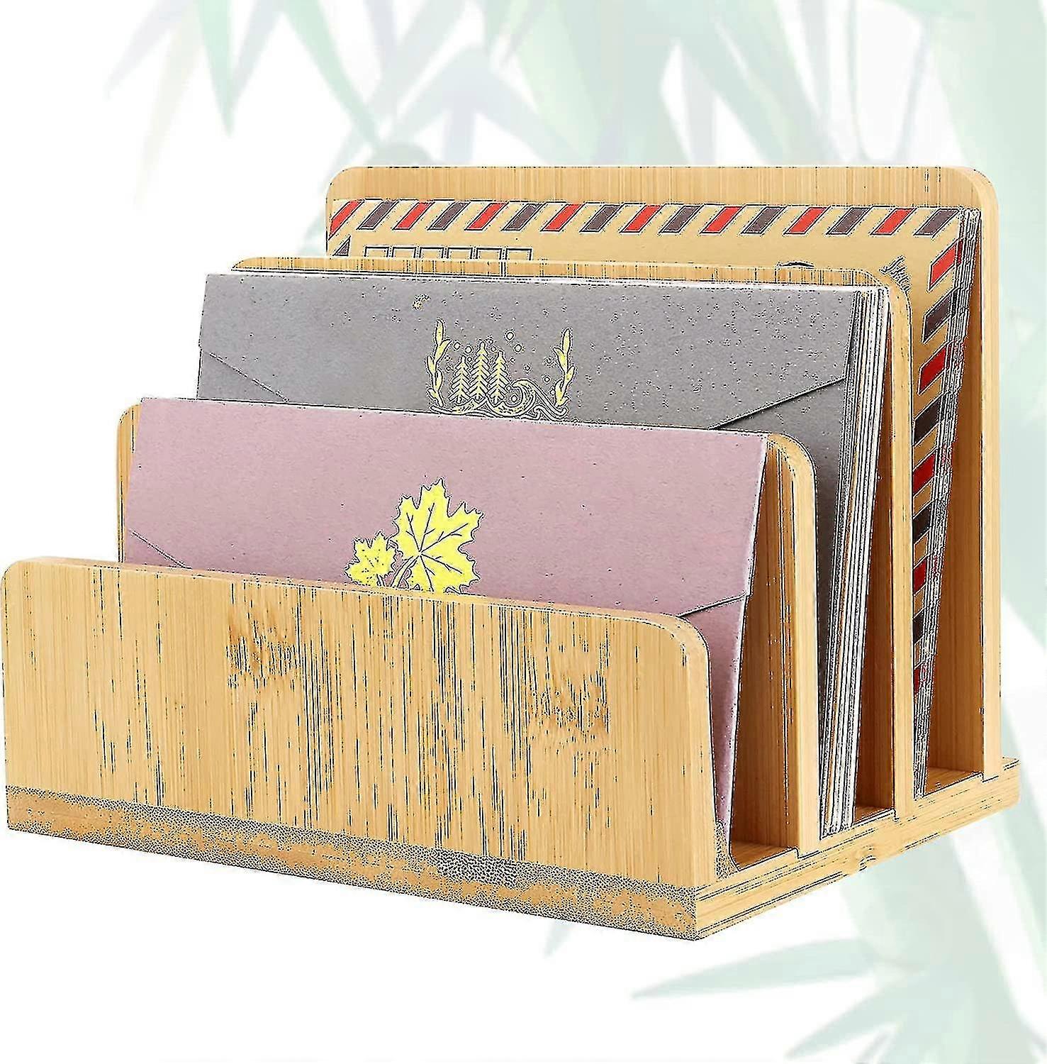 Desk File Mail Organizer Countertop Mail Sorters, Bamboo Desktop Mail Holder 3 Slots , Wood File Paper Holder For Letter Envelope Filing Cell Phone, O