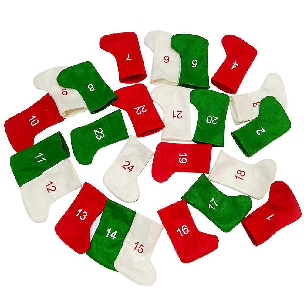 24Pcs Christmas Decorative Socks Countdown Calendar Xmas Hanging Ornaments