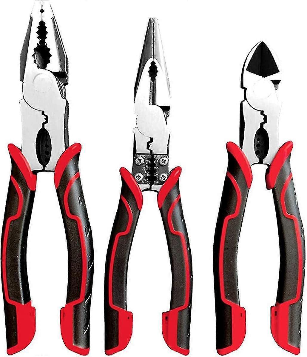 3-Piece Pliers Set, Locking Plier Diagonal Side Plier Long Nose Plier Wire Cutter Soft Grip Handle Tools Set