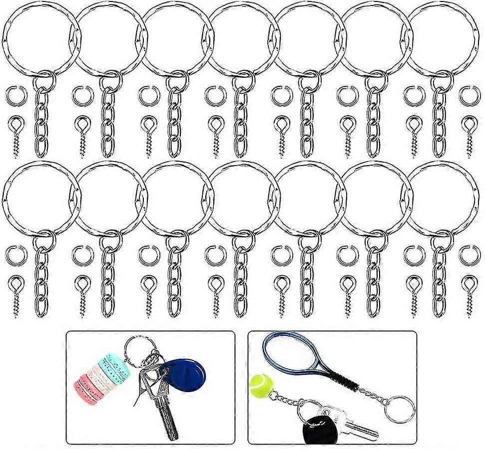 150pcs Key Chain Rings Key Rings Set With Link Chain Open Jump Ring And Eye Screws For Crafts Diy(1"/25mm)