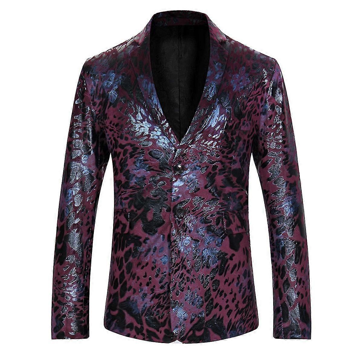 VAWAN Mens Floral Button Notch Lapel Wedding Event Jacket