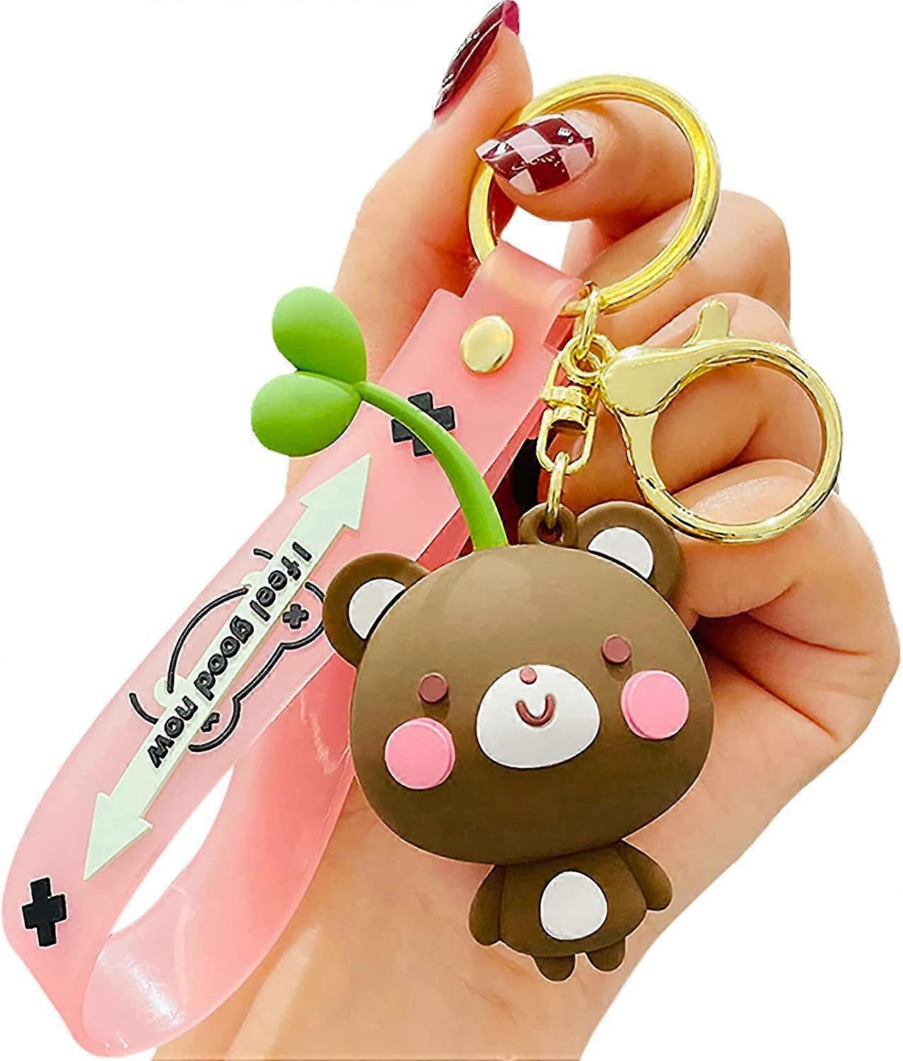 Cute Boy Girl Animal Keychains Sprouting on Head Cartoon Animal Bag Pendant Car Key Pendant Kawaii Backpack Charms Cartoon