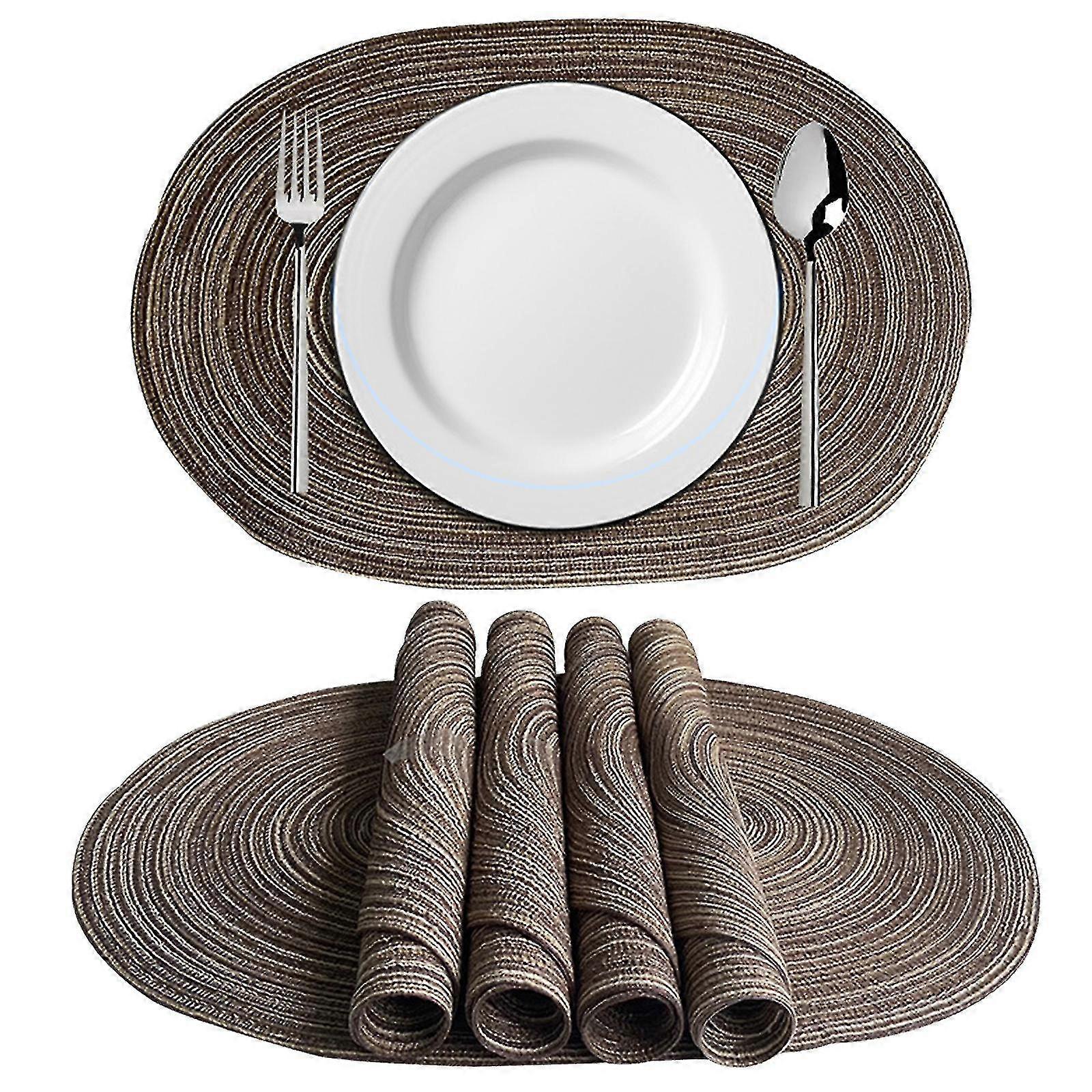 Sets de table ovales Sets de table lavables pour table de cuisine, 19,6 x 13,7 pouces (vert, brun, gris, jaune)