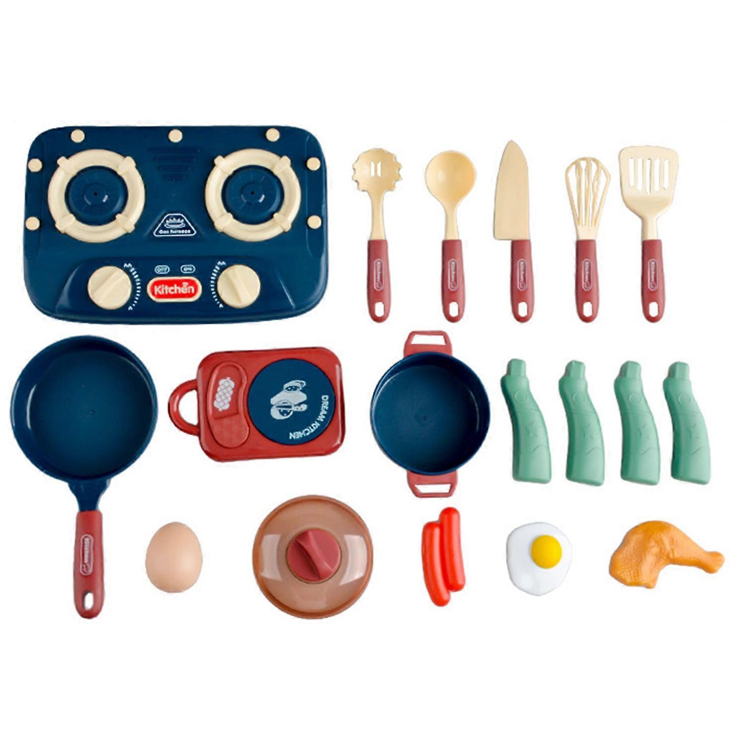 1 Set Mini Kitchen Cooking Playset Adjustable Knob Stove with Sound Light Cookware Utensils