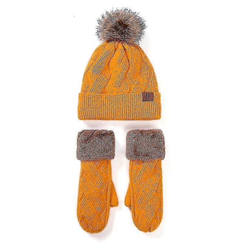 Chapéu e luvas para mulheres, chapéu de inverno térmico e luva 2 pcs definido