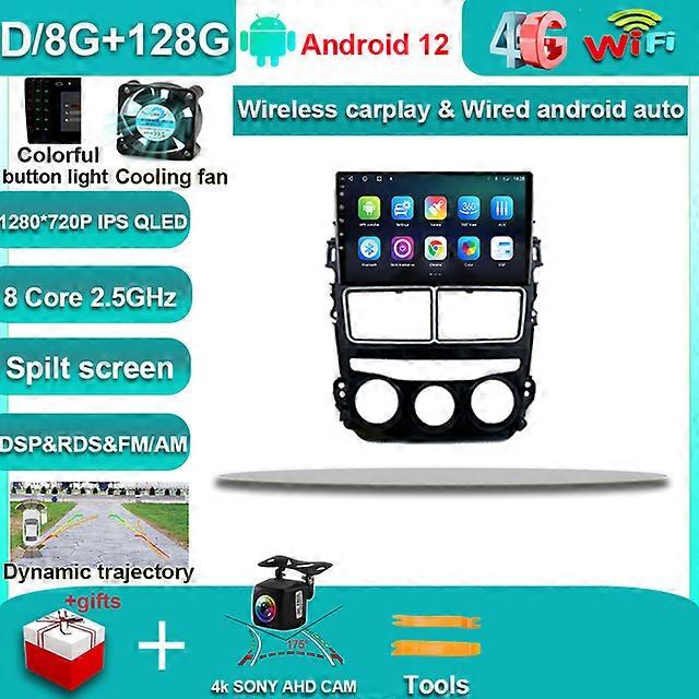 QLED IPS Bildschirm Video Player Android Auto Android 12 Für Toyota Vios Yaris 2018 2019 2020 Autoradio Multimedia Navigation 2.5D