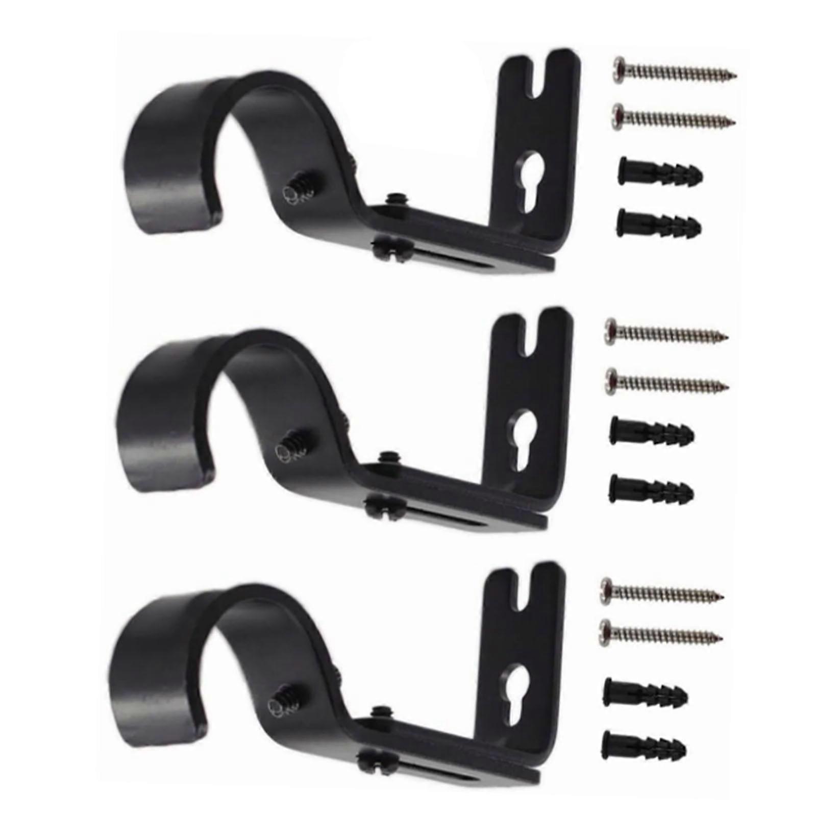 Black Iron Adjustable Curtain Rod Wall Bracket Holder - 3PCS