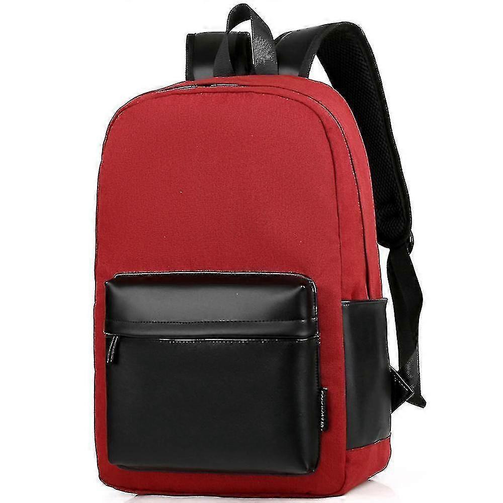 backpack computer work charging traveling leather youth red)pu