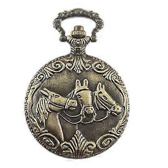 Vintage Pocket Watch Three Horses Quartz Pocket Watch With Chain, Roman Numerals Pocket Watch Antique Pocket Watch For Men Women-ZZY