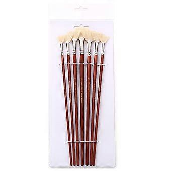 Sett med 7Pcs Artist Fan Paint Brush Wood Handle Hog Bristle Hair Anti-Shedding Brush for akryl akvarell oljemaleri