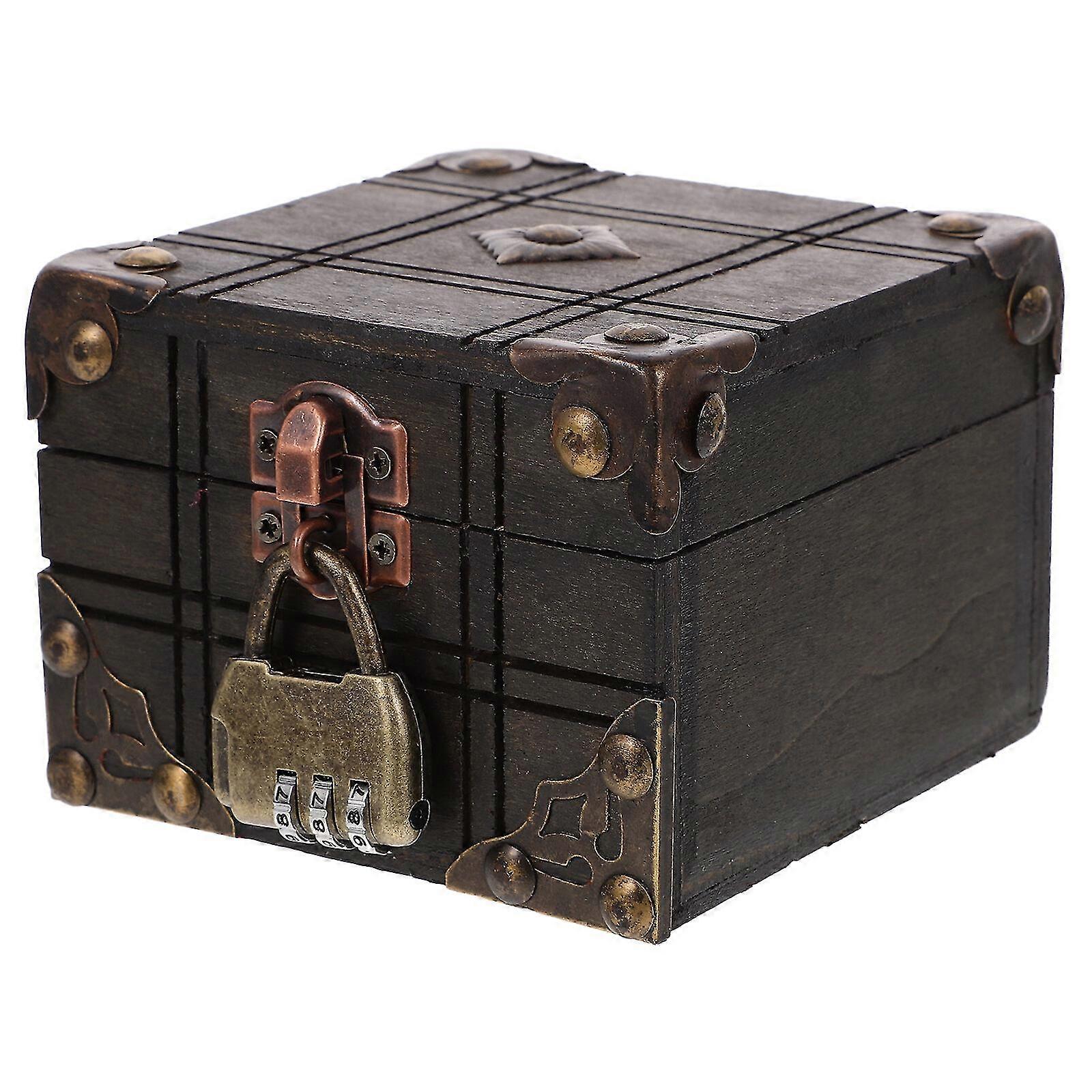 خشبي خمر حلية مربع مربع تخزين المجوهرات الرجعية صندوق الكنز صندوق الكنز مجوهرات الصندوق