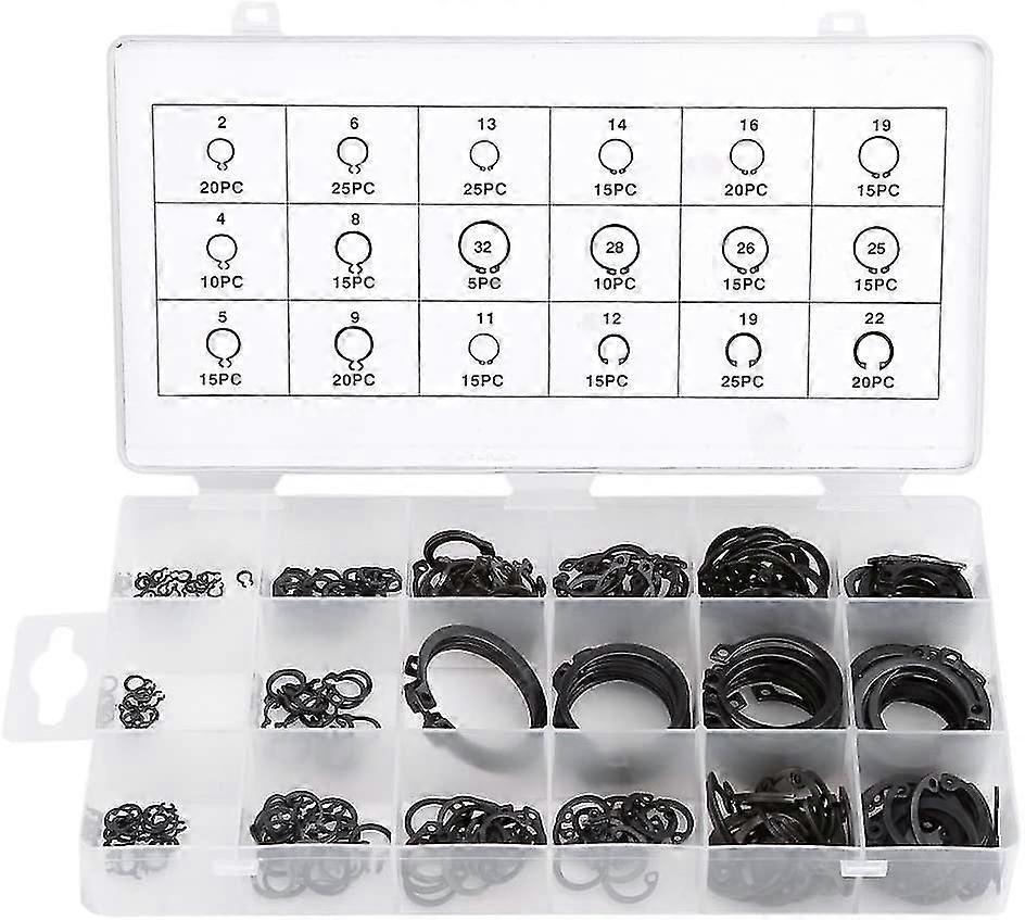 300pcs Snap Ring Shop Assortment Black Circlip Kit External Retaining Ring