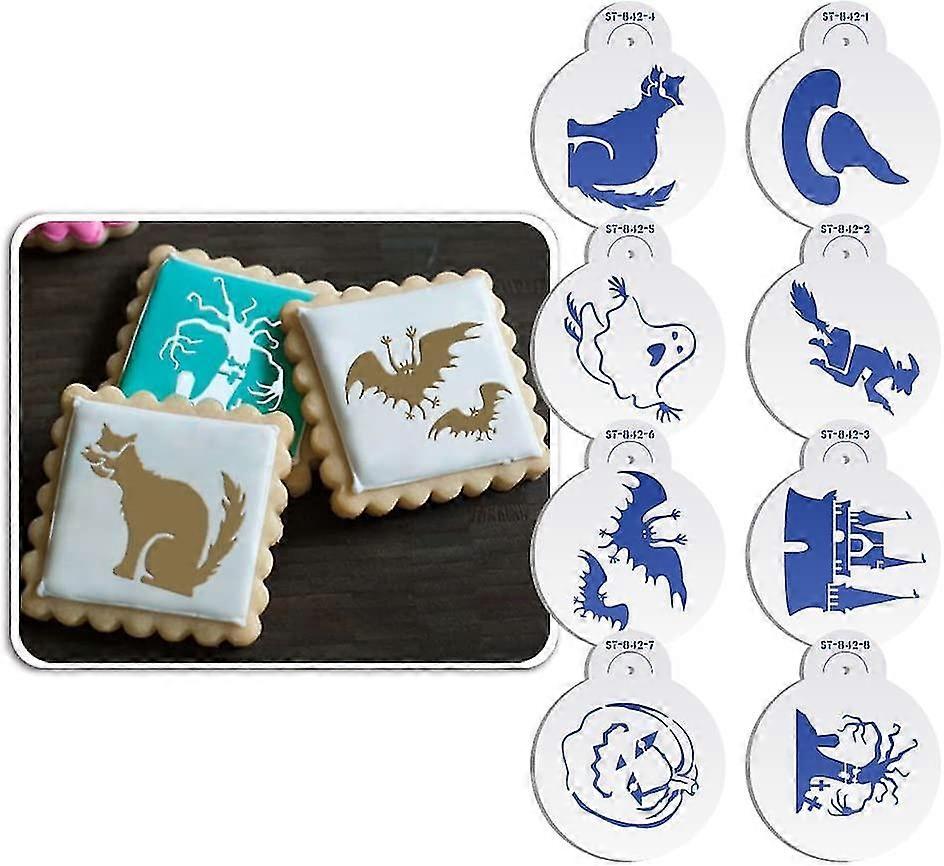 Kitchenware Plastic 8pcs Cute Halloween Cookie Cake Stencil Set Cupcake Decorative Stencil
