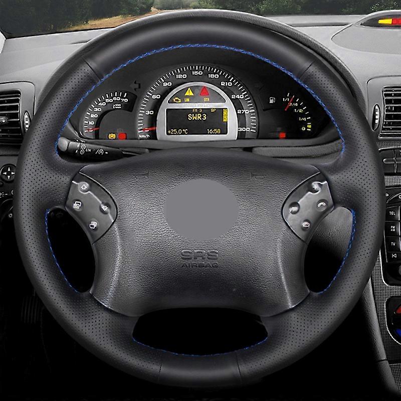 DIY Hand-stitched Black High Soft Artificial Leather Car Steering Wheel Cover for Mercedes Benz W203 C-Class 2001-200
