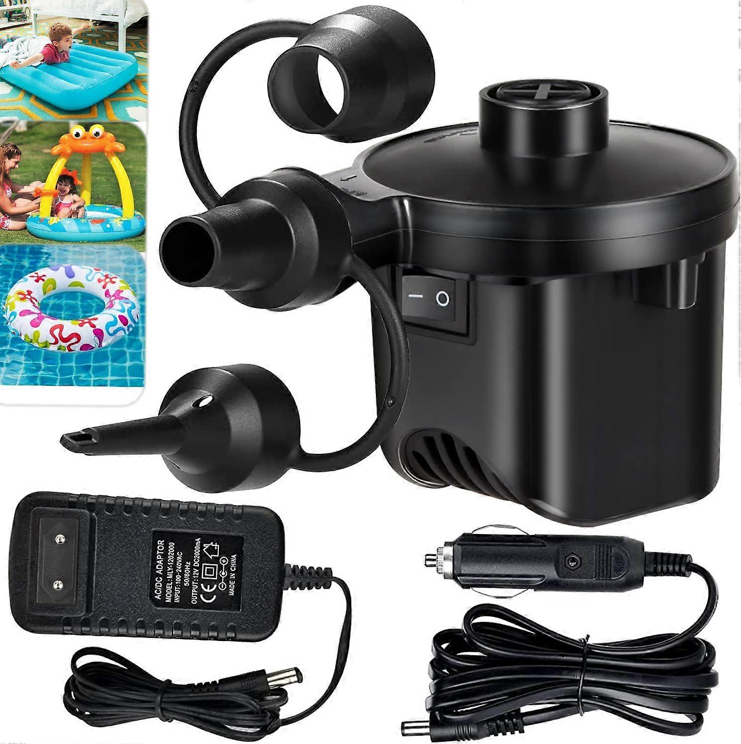 Electric Air Pump, Electric Air Pump, Electric Air Pump Inflator Deflator, Electric Inflator with 3 Nozzles for Camping Inflatable Mattress Boat Swimm