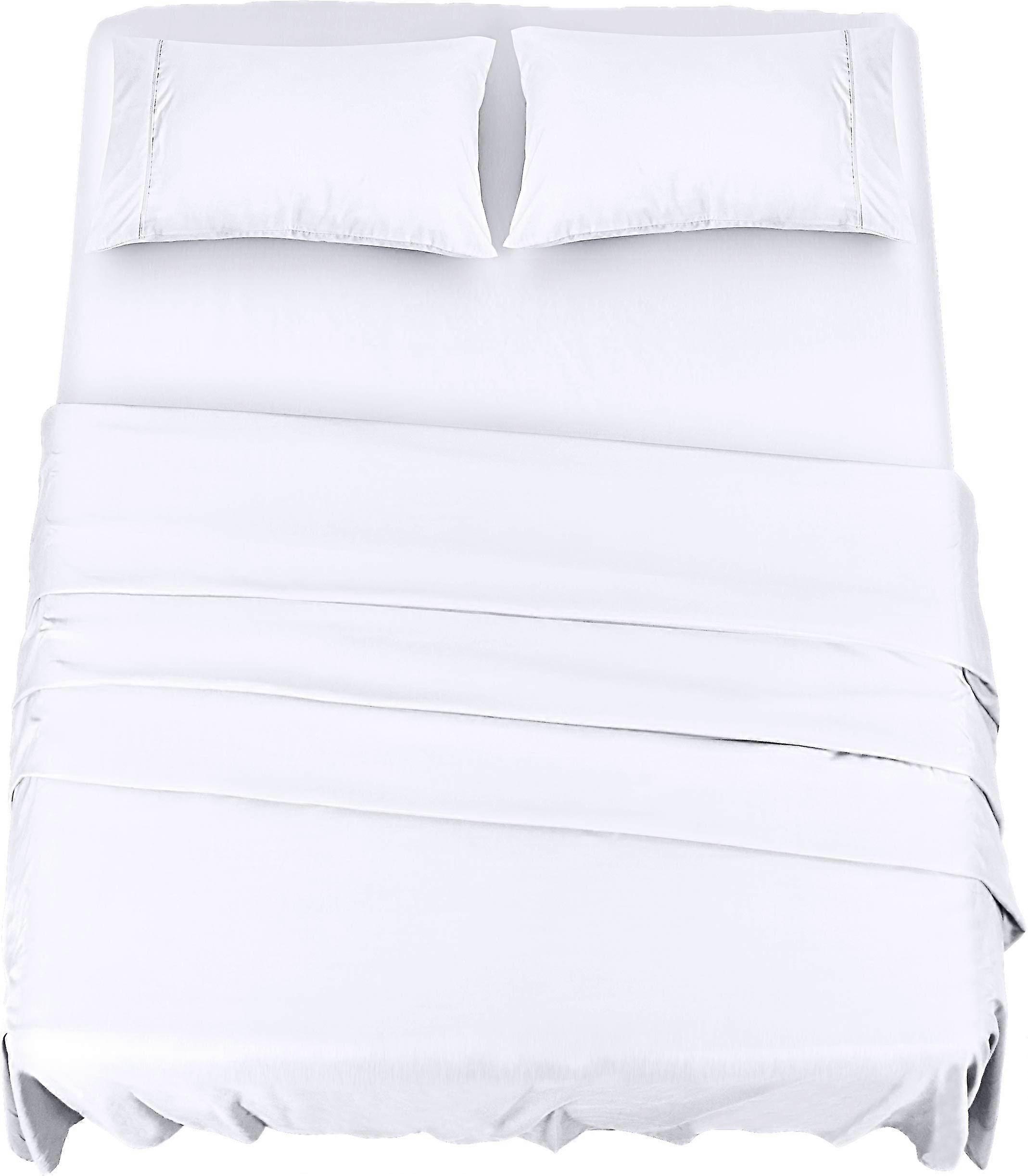 Polyester Microfiber Bedding Set (4 Pieces, White) - 1 Fitted Sheet 150x200cm, 1 Flat Sheet 266x259cm And 2 Pillowcases 50x75cm