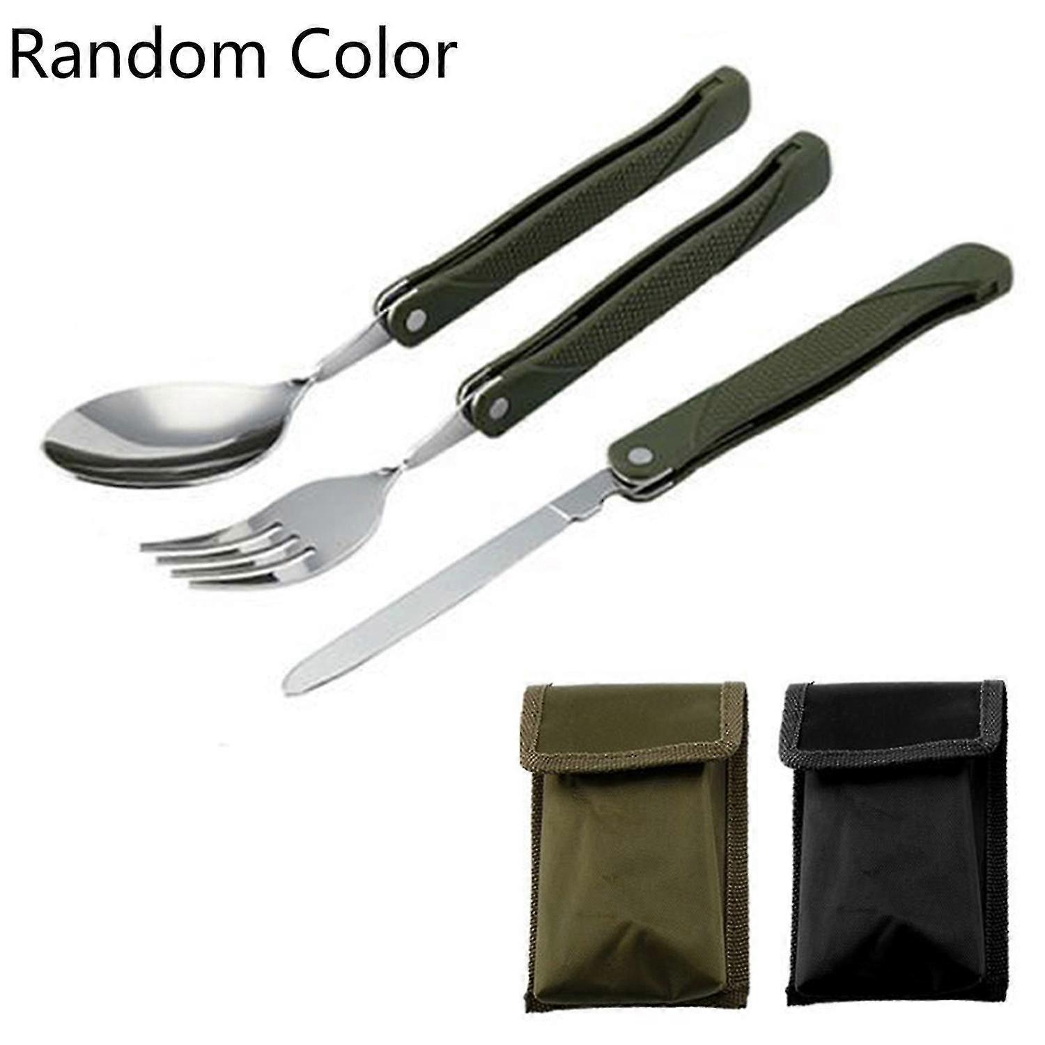 3Pcs Foldable Stainless Steel Fork Knife Spoon Cutlery Set Camping Tableware